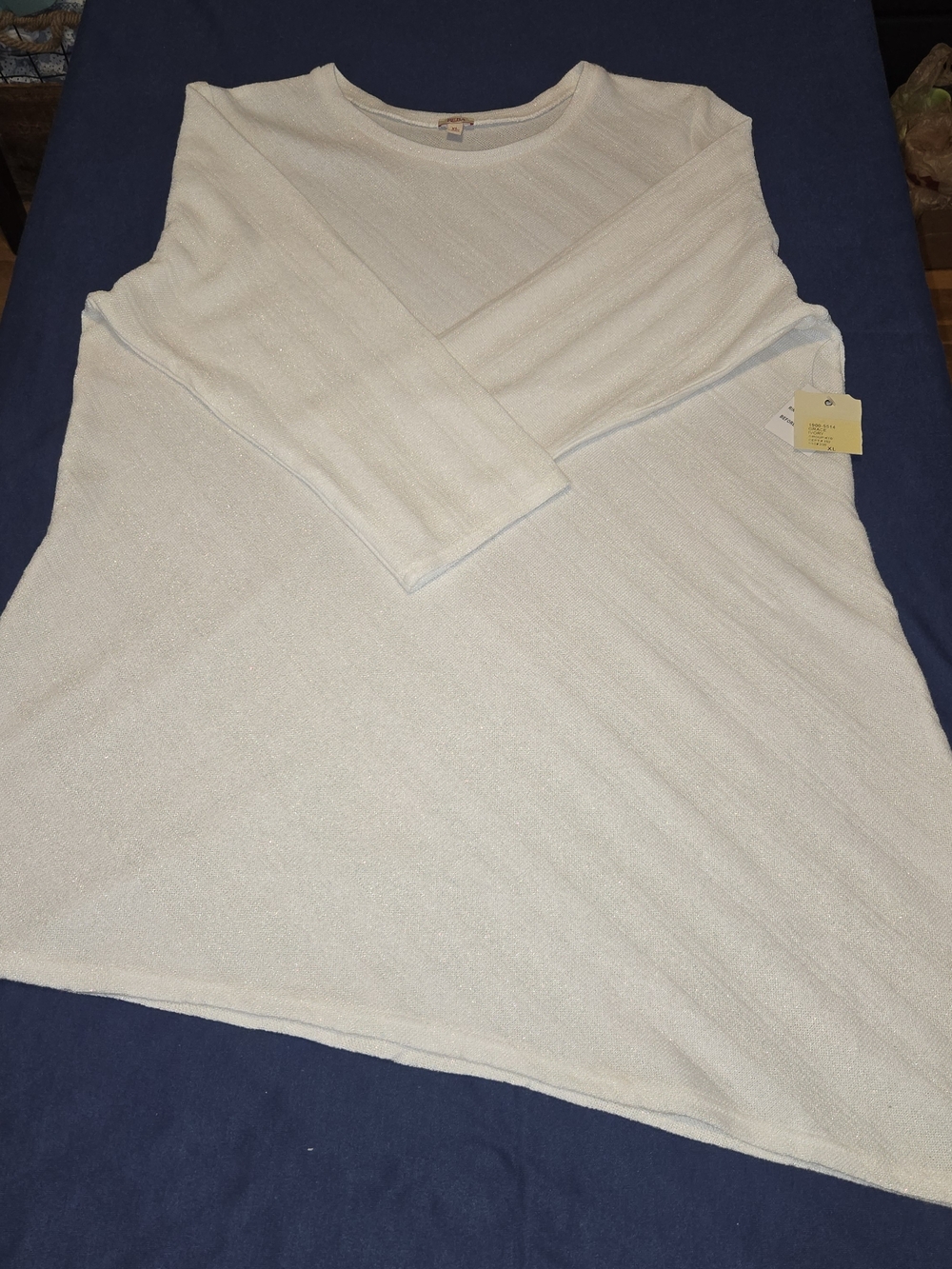 Reba Lightweight Sparkle Knit Crewneck 3/4 Sleeve Asymmetrical Top XL